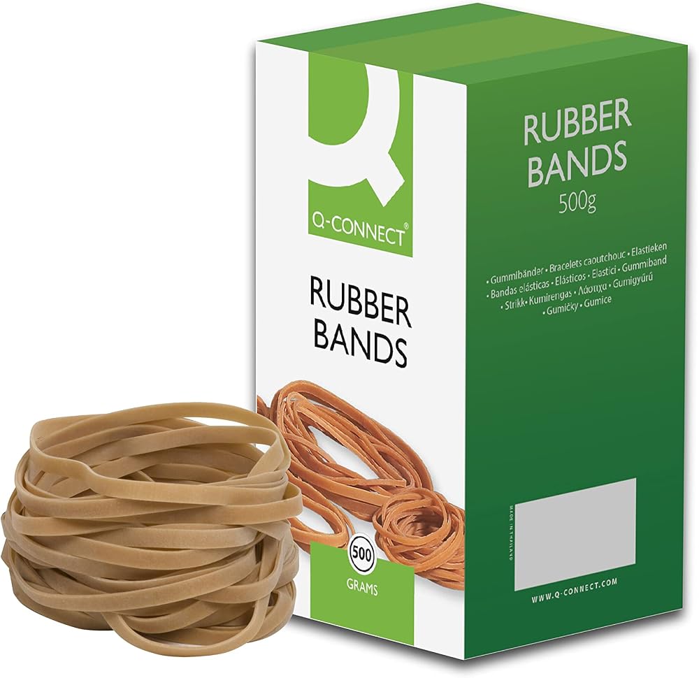 Q-Connect Rubber Bands No.69 150 x 6mm 500g Natural Yellow Grey Brown White