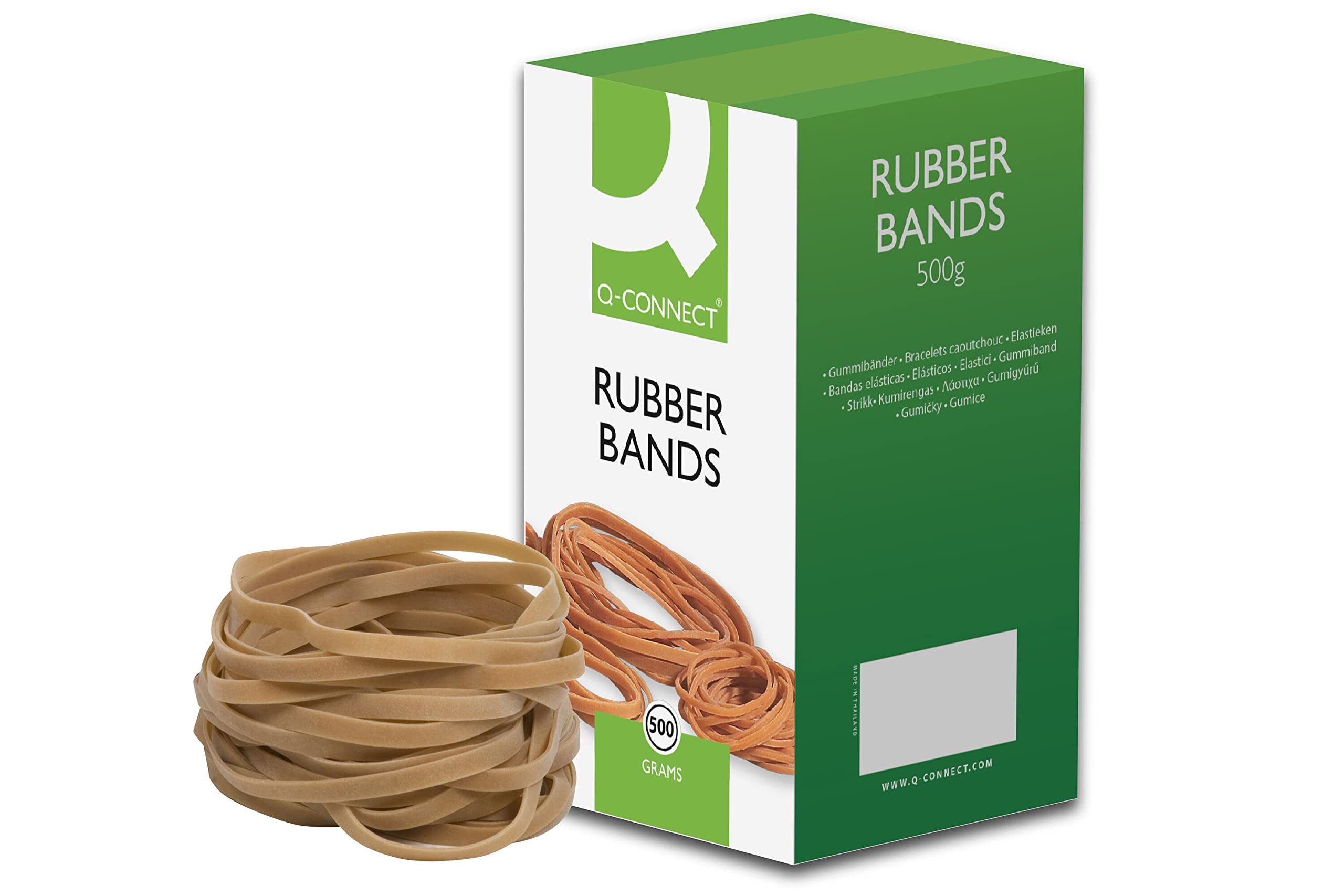Q-Connect Rubber Bands No.69 150 x 6mm 500g KF10554,yellow|grey|brown|white