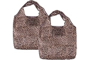 DIYEAH 2pcs Leopard Print Foldable Sundries Tote Bag with Handles, Reusable Shopping Storage Bags for