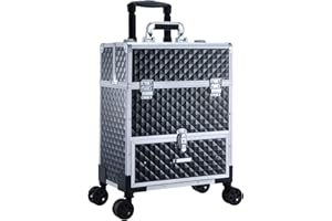 Adazzo Professional Rolling Makeup Case for Makeup Artists Multi-functional Cosmetic Train Case Large Storage Case for Nail Technicians Cosmetology Case with Compartments for Hairstylist