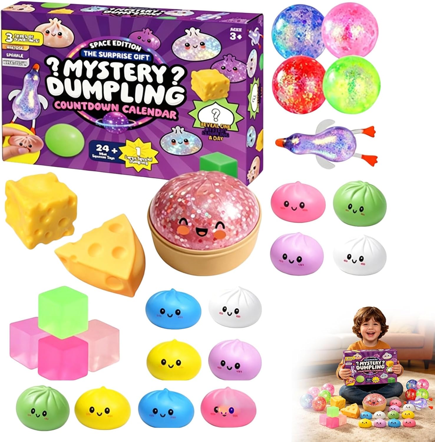 Dumpling Squishy, 2026 Squishy Dumpling Mystery Advent Countdown Calendar, 24 PCS Random Surprise Squishies Toys, Stress Relief Sensory Fidget Toy for Anxiety Relief Hand Relax, Birthday Gifts (A-2)