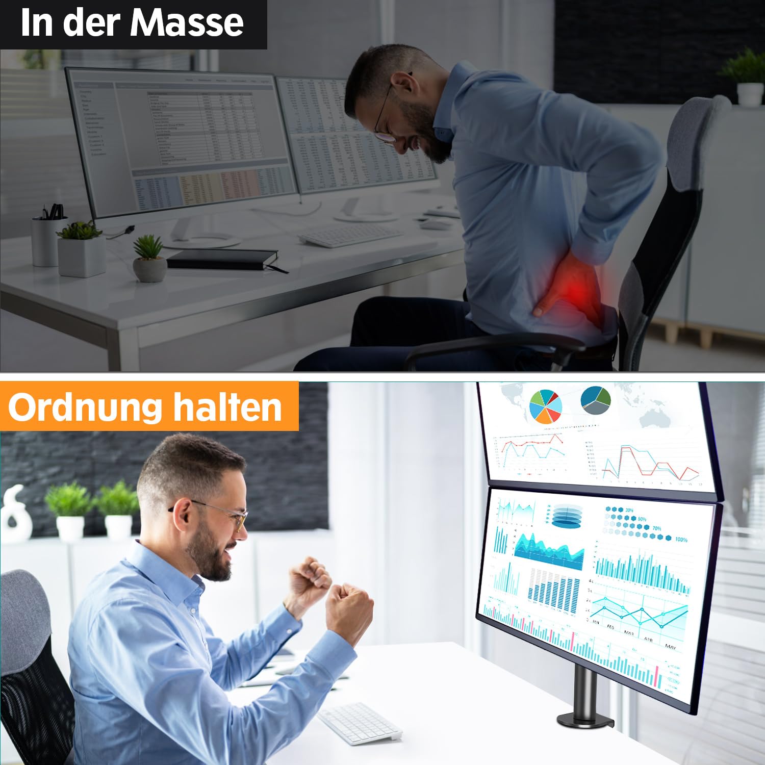 ELIVED Vertical Monitor Halterung 2 Monitore, 80cm Stange für 13-32 Zoll Monitore bis zu 8kg, Dualer Monitorständer Stack Bildschirmhalterung, Höhenverstellbar, Schwenkbar, Neigbar, EV4012 7