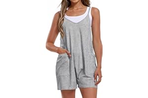 Womens V Neck Rompers Spaghetti Straps Summer Jumpsuit Casual Loose One Piece Shorts Overalls with Pockets