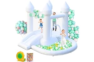 AONESY White Bounce House, Inflatable Bounce House with Ball Pit & Slide, Kids Indoor Bounce House Portable Fun House Outdoor Bounce House with Blower for Birthday Party, Wedding Decor