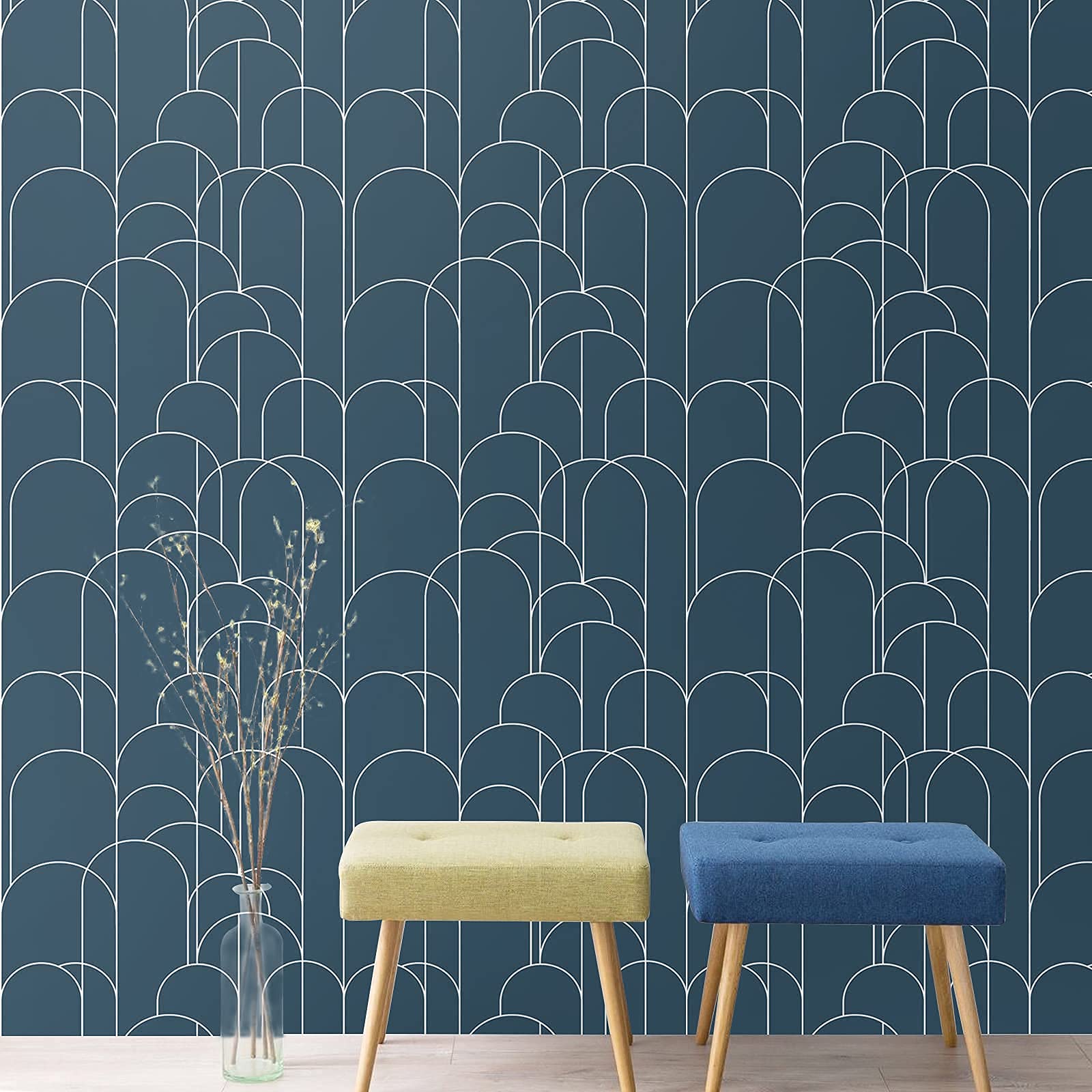 Photo 1 of LXCREAT Blue Peel and Stick Wallpaper Modern Geometric Wallpaper 17.71 in X 118 in Self-Adhesive Removable Contact Paper Matte Easy to Line Up for Home Decoration and Furniture Renovation