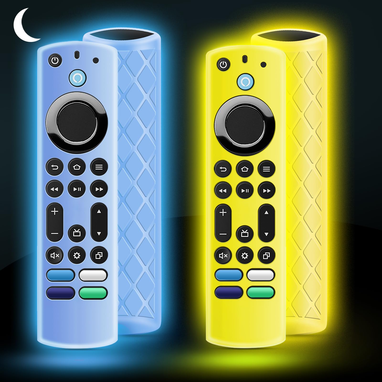 Photo 1 of OneBom (2Pcs) Silicone Remote Cover Glow in The Dark for Firetv 4K Max (2nd)/Insignia/Pioneer/Omni (QLED) Series with Lanyard, Lightweight Anti-Slip Shockproof(Glow Blue&Glow Yellow)