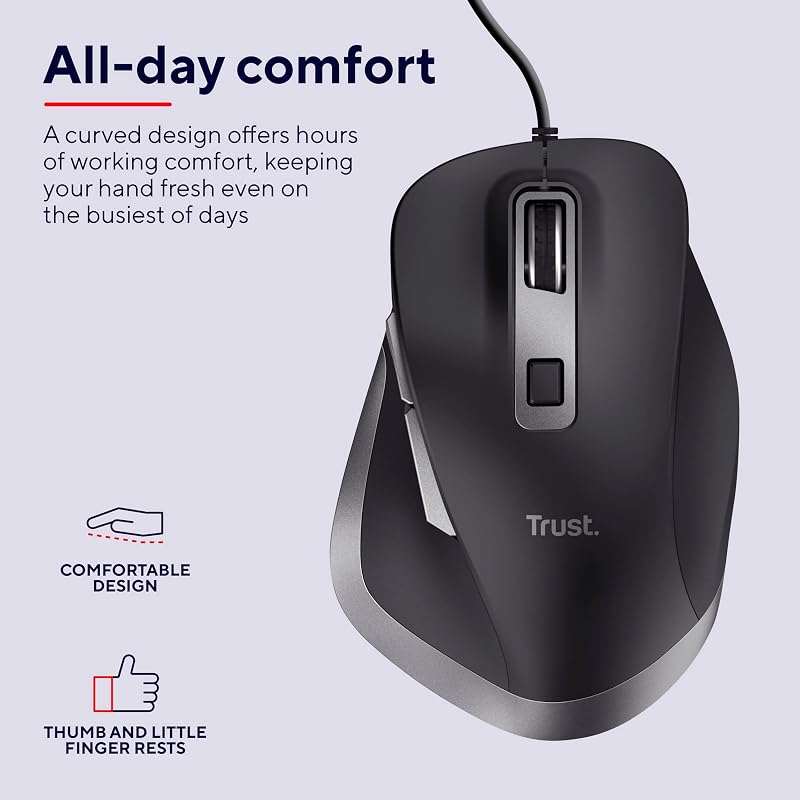 Fyda PC Maus mit Kabel, Komfortables Arbeiten, 600-5000 DPI