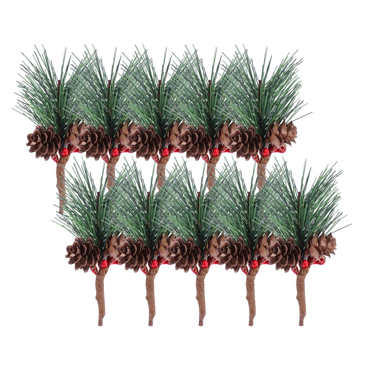 VORCOOL 10pcs Artificial Pine Picks Stems Trees With Berries Pinecones for Christmas Flower Arrangements Wreaths Home Decoration