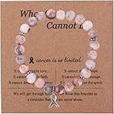 Mikovivi Breast Awareness Bracelets, Natural Stone Inspirational Ribbon Beaded Bracelet with Motivational Card Care Encouragement Gift for Women Friends Family Loved Ones
