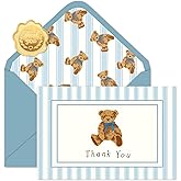 JarThenaAMCS 24 Pack Bear Thank You Cards Blue Stripe Bear Greeting Cards with Envelopes Stickers Cute Blank Note Card for Birthday Baby Shower Party Supplies, 4 x 6 Inch