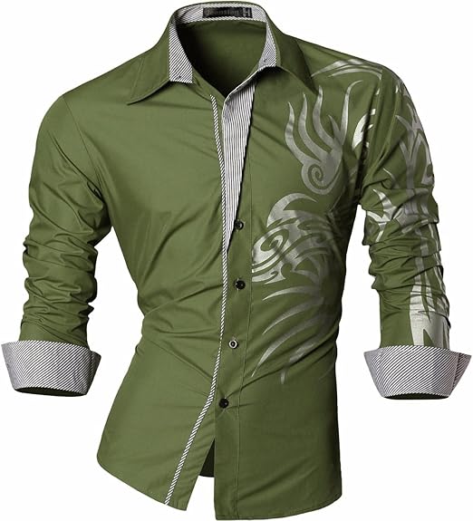 Jeansian Men's Slim Fit Long Sleeves Casual Shirts Z001 ArmyGreen S