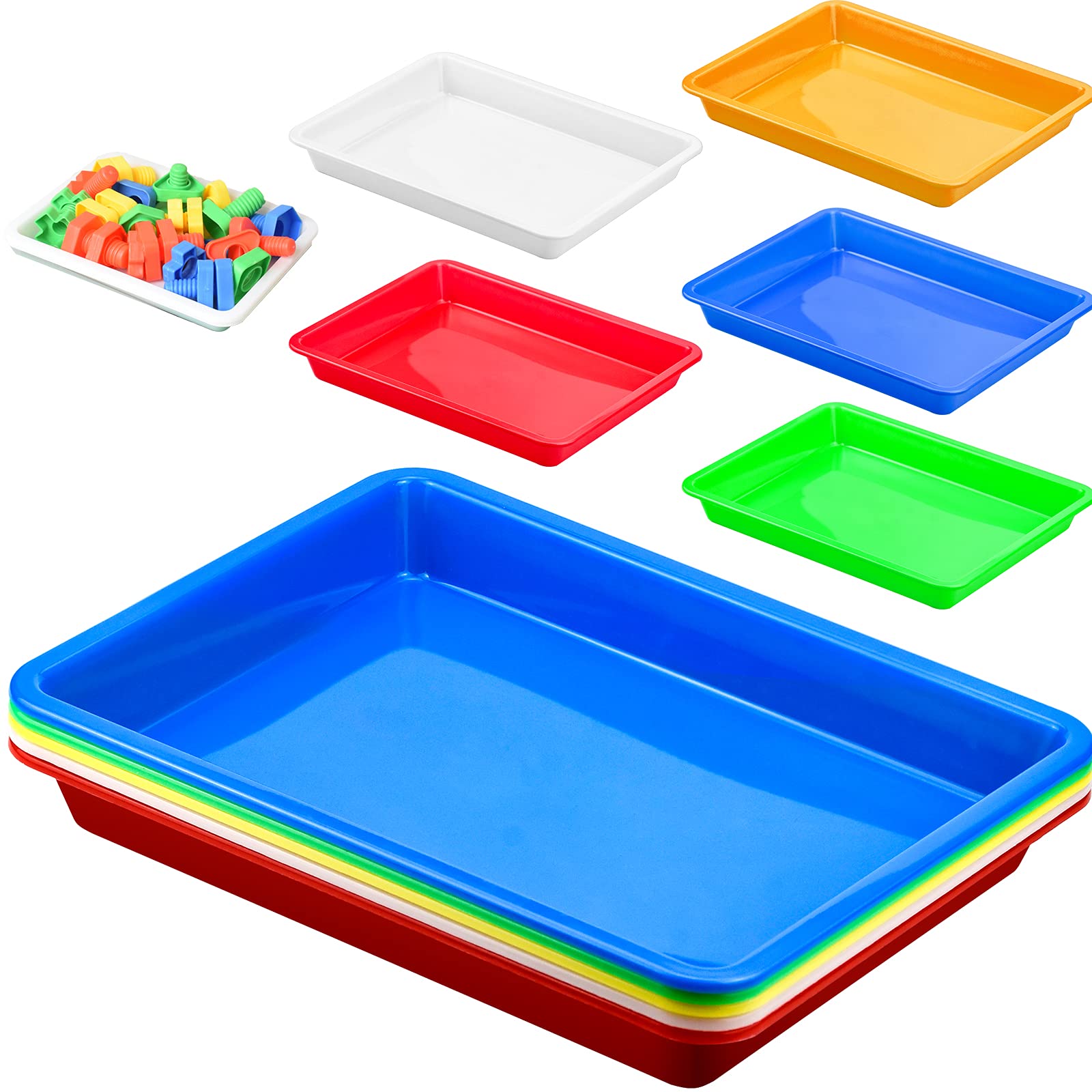 5 Pcs Plastic Anti-Slip Serving Trays Multicolor Play & Art Activity Crafts Organizer for School, Home, Art & Crafts, DIY Projects, Painting - 27.6 x 21 x 3.2cm