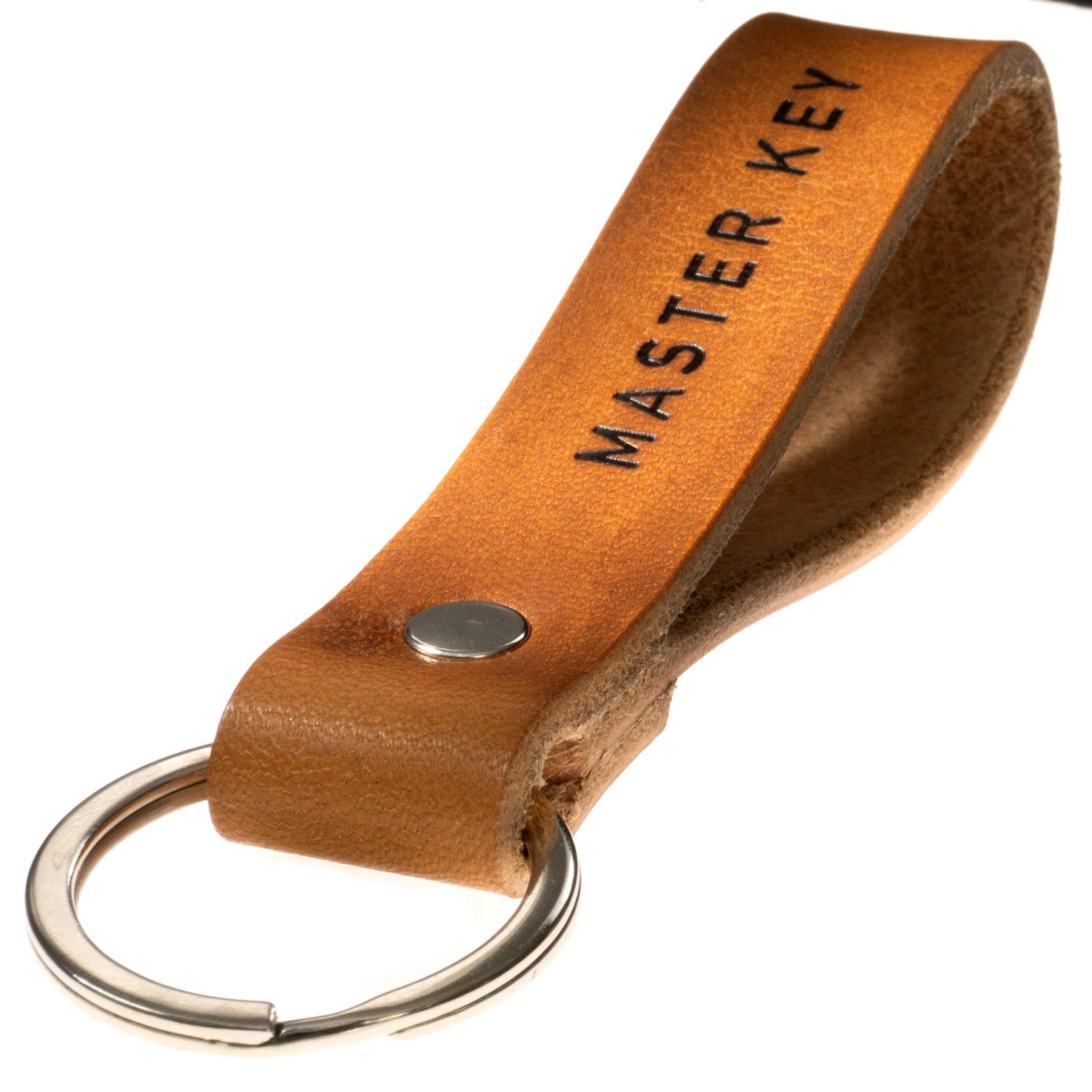 ELBERCRAFT® Leather Keyring Gift for Women or Men Vegetable Tanned Brown with Engraving 12 cm Made in Germany Leather Keychain, Master Key Nature, 12 cm, Classic