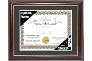 Creative Picture Frames 16" x 20" Rockefeller Mahogany with Gold Rim Diploma Frame, Displays 16" x 20" Certificate or 18" x 22" Document without Mat, College Degree Frame with Glass, Black Mat