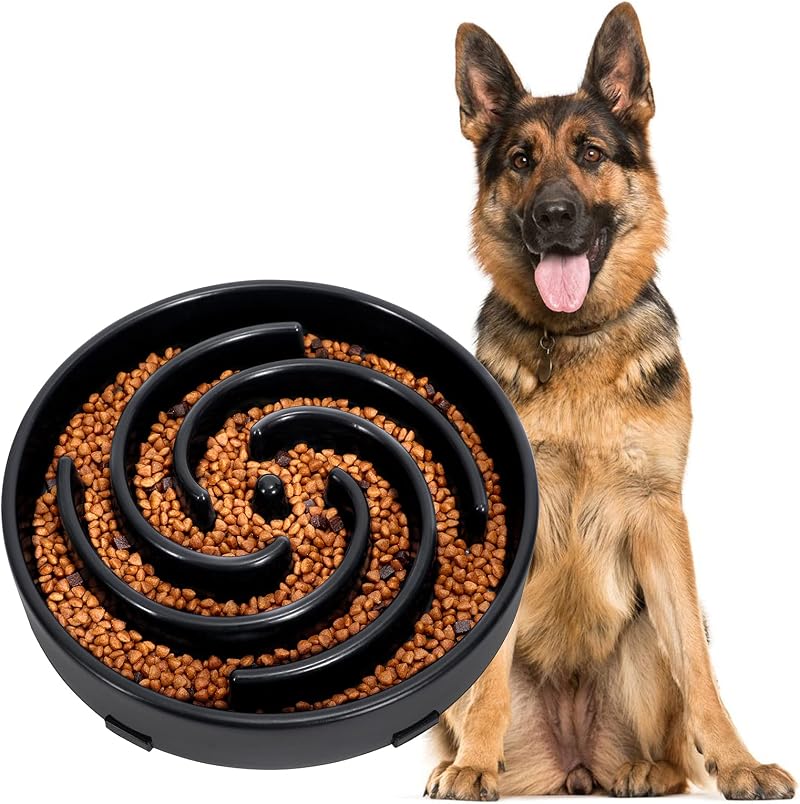 WERFORU Large Slow Feeder Dog Bowl Spiral Maze Non Slip 9.6in Black