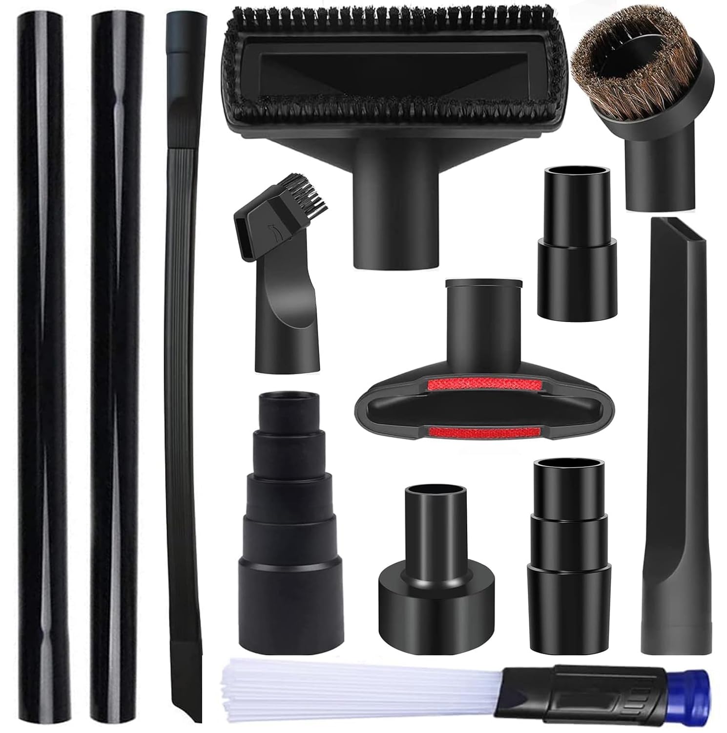 Photo 1 of 13PCS Universal Vacuum Attachment Kit Wet Dry Plastic Vacuum Hose Adapter 1-1/4" Vacuum Cleaners Accessories with Horse Hair Brush Extension Wand Flexible Crevice Tool Adapter for Shop Vac Accessories
