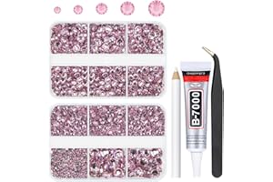 QIIPII 3060PCS Light Pink Resin Crystal Rhinestones for Crafting Flatback Stones 2mm 3mm 4mm 5mm 6mm Non-Hotfix Diamonds Crystals Gems Charms for Nails Face Eyes Makeup Tumblers Bottles DIY Crafts Clothes