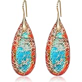 Wovanoo Natural Stone Earrings Waterdrop Stone Dangle Earrings for Women