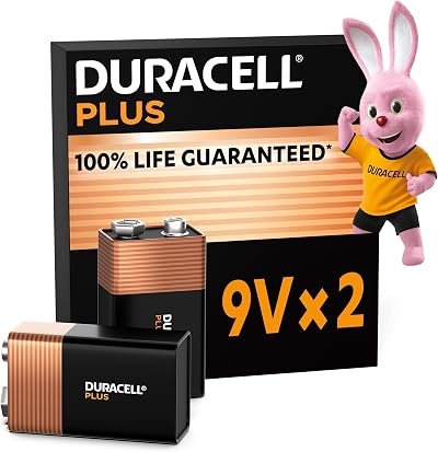 Duracell Plus 9V Alkaline Batteries 2 Pack - 5 Year Storage - 6LR61 MN1604