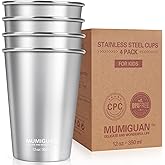 MUMIGUAN Stainless Steel Cups for Kids 12oz/350ml (4 Pack), Stainless Steel Tumbler, Kids Cups, Camping Stainless Steel Cups, Stackable Metal Drinking Glasses, BPA Free, Stackable, Durable.