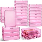 Dunzoom 25 Pcs Plastic Crayon Box with Lid 4.53 x 3.35 x 1.1 Inches Small Storage Box Holder Stackable Pencil Case Organizer Container Bulk for Art Crafts Jewelry Beads Office Supplies(Pink)