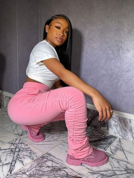 pink stacked joggers