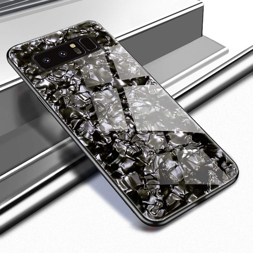 EYZUTAK Shell Design Case for Samsung Galaxy S10e,Ultra Thin Tempered Glass Back Mimics Hard Cover Anti-Scratch Soft TPU Silicone Bumper Shockproof Case for Samsung Galaxy S10e - Black