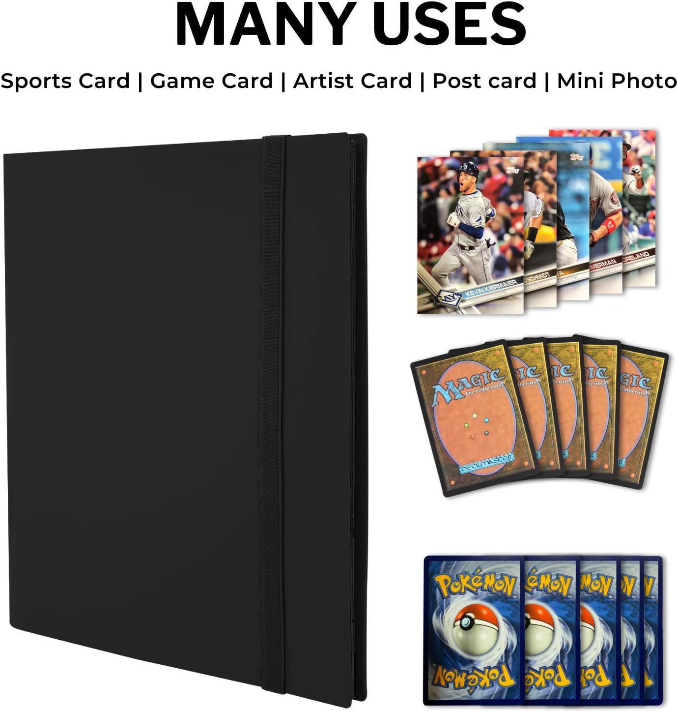 Sentinol Card Binder 9 Pocket - Sports Card Binder Hold 360 Cards in Heavyweight Sleeves, Trading Card Binder for Pokemon, MTG, Baseball Cards, Kpop Photos, Amiibo Cards (Black, 1 Pack): Toys & Games