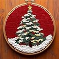 DIY Punch Needle Kits for Beginners Christmas Tree with Red with Hoop Embroidery Punch Needle Starter Craft Set Easy for Adults and Children Festival Gift and Decoration 20x20cm-3