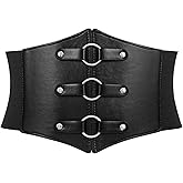 WERFORU Women Corset Belt Wide Elastic Waist Belt for Halloween Costume | Back Lace-up,Front O-Ring,Wide Elastic,PU Leather,Vintage,Pirate,Steampunk,Renaissance,for Hallowen,Party,Dresses,Shirts