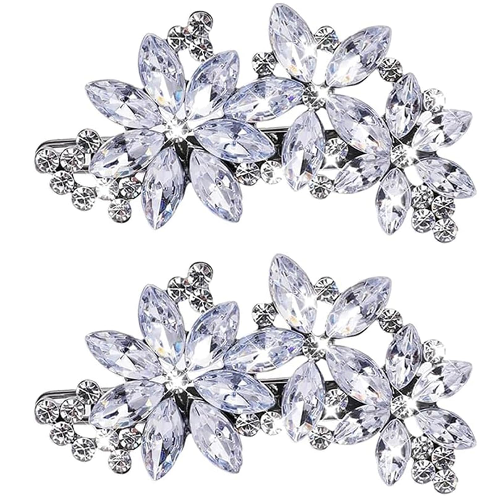 2PCS Diamante Hair Clips for Women Barrette Crystal Clips for Short Hair Silver Sparkly Hair Pins for Bride Wedding Hair Accessories Elegant Jewelry Hair Decorations Party Gift (Csty-A)