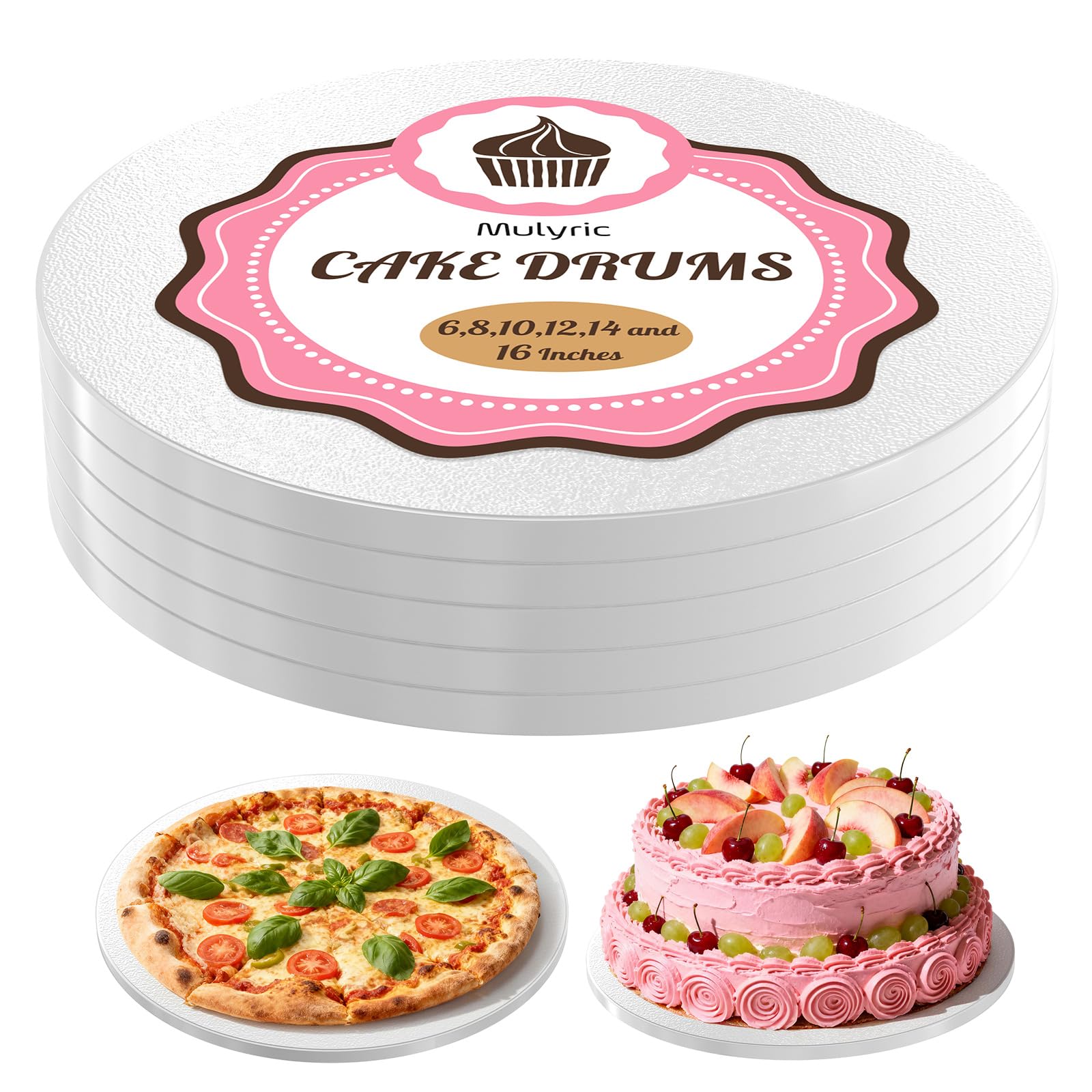 Photo 1 of 6 Inch Cake Boards Round - 5 Pcs Sturdy 1/2" Thick Greaseproof Cake Drums for Wedding & Birthday Multi-Layer Cakes, White Food-Grade Cardboard Base (5 Pcs, 6 Inch)