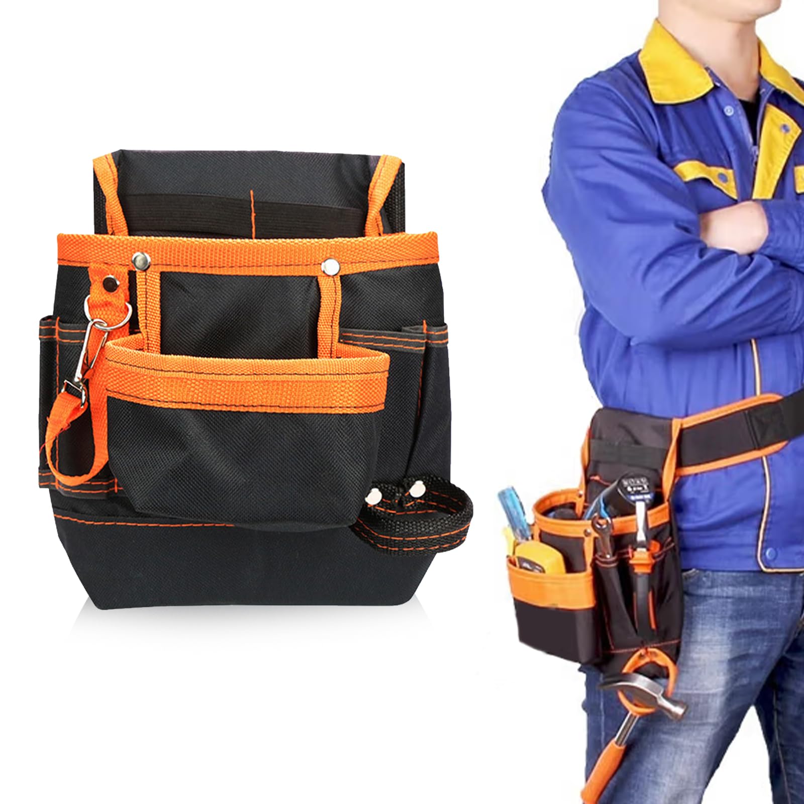 Tool Belt Pouch, Tool Pouch Oxford Cloth Heavy Duty Tool Belts for Men Electrician Pouch with Adjustable Nylon Belt Waist Work Pouch (Orange)