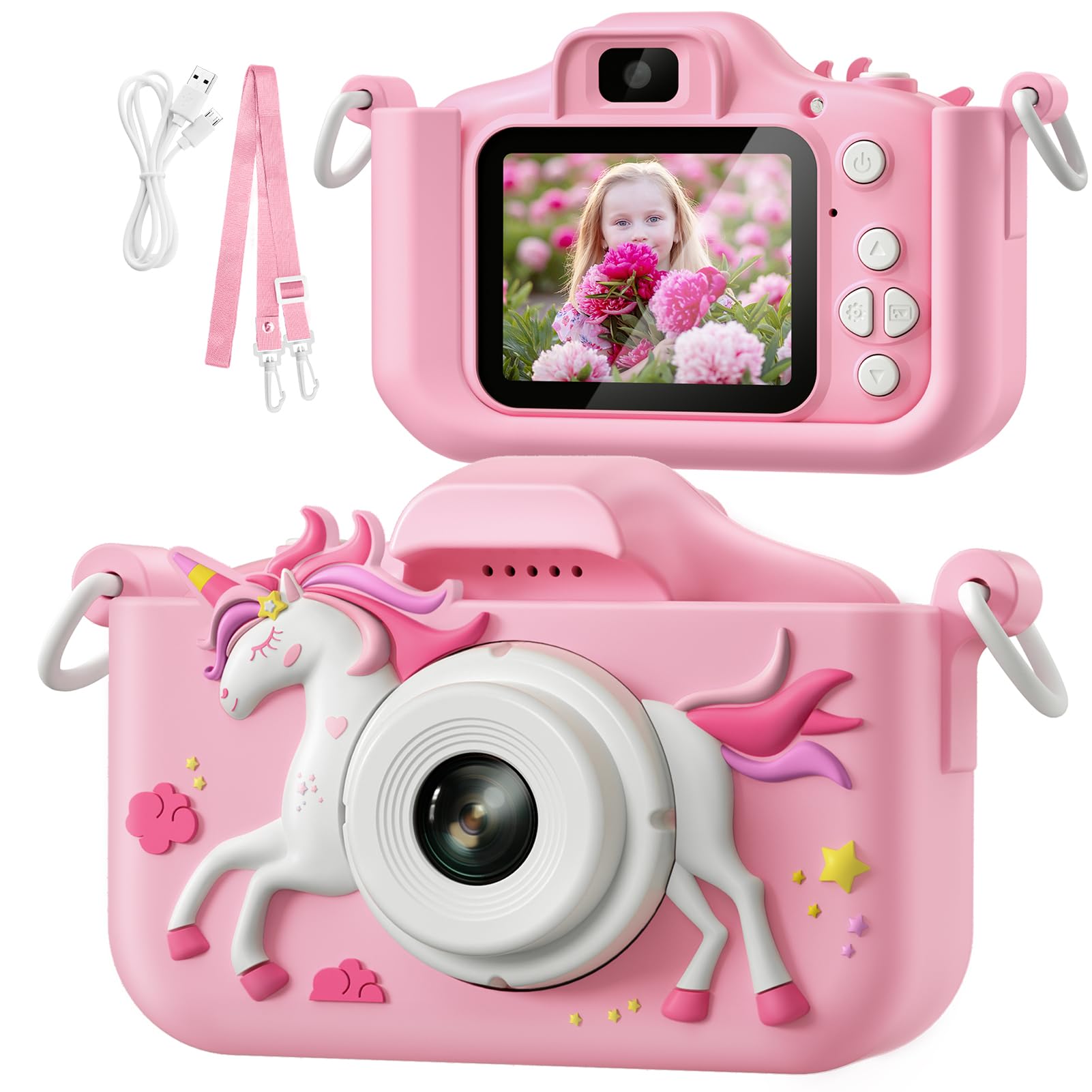 Photo 1 of Upgrade Kids Camera Toys, Best Christmas Birthday Festival Gift for Girls Age 3-12, 1080P HD Selfie Digital Video Toddler Camera with 32GB SD Card, Cute Portable Little Girls Gifts Toys