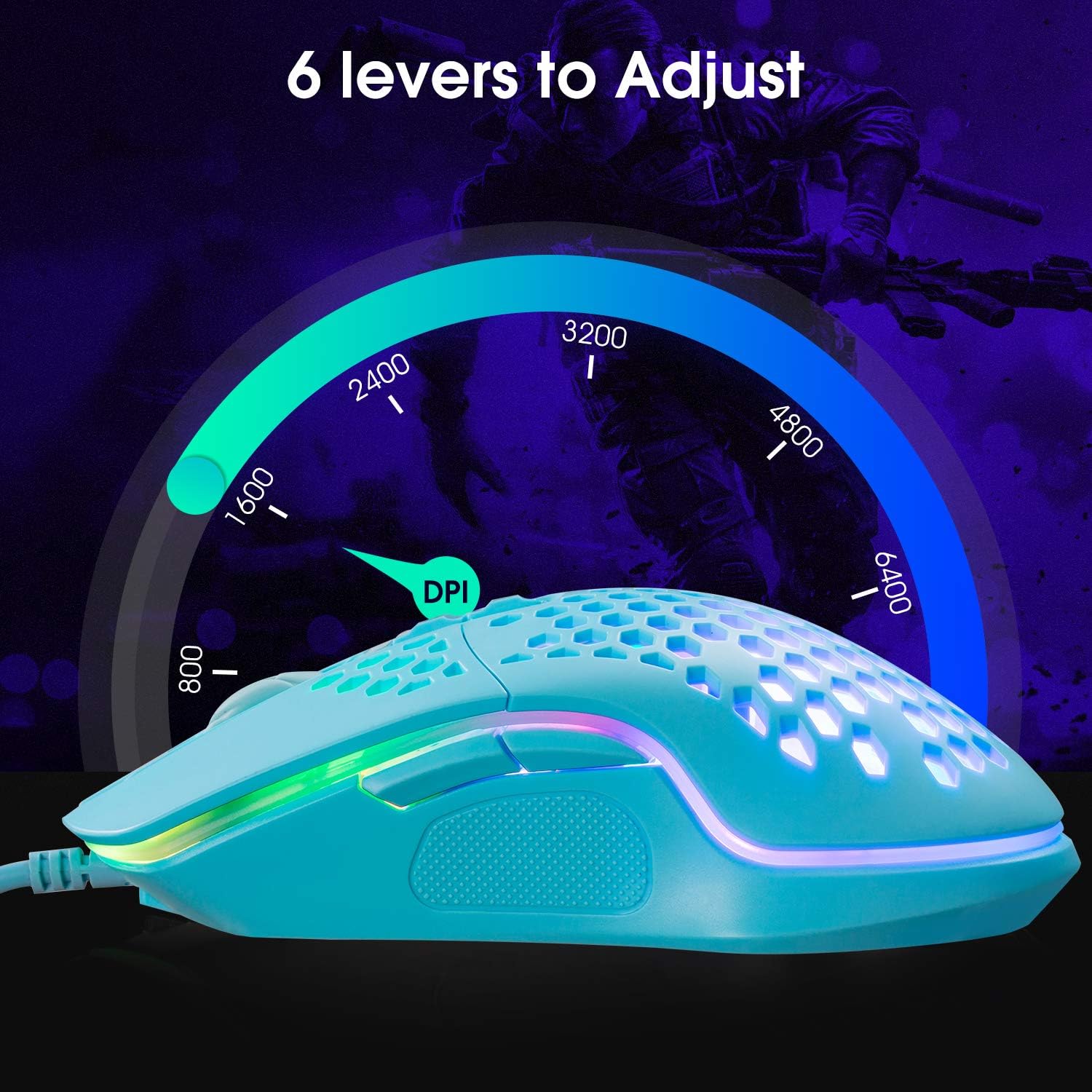 Lightweight Gaming Mouse, Wired USB PC Gaming Mice with Ultralight Honeycomb Shell, RGB Chroma LED Light, 6400 DPI Adjustable, Pixart 3325, Programmable 7 Buttons Mouse for Windows 7/8/10/XP: Computers & Accessories