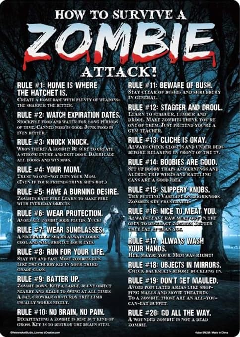 Amazon How To Survive Aゾンビ攻撃tin Sign 8 X 12 In アートフレーム ポスター オンライン通販