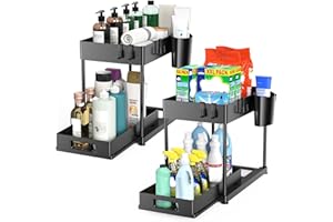 Kjfeoiye Under Sink Organizers and Storage, 2 Pack Large Capacity Heavy Load Pull-out Under Sink Shelves with Sliding Drawer 