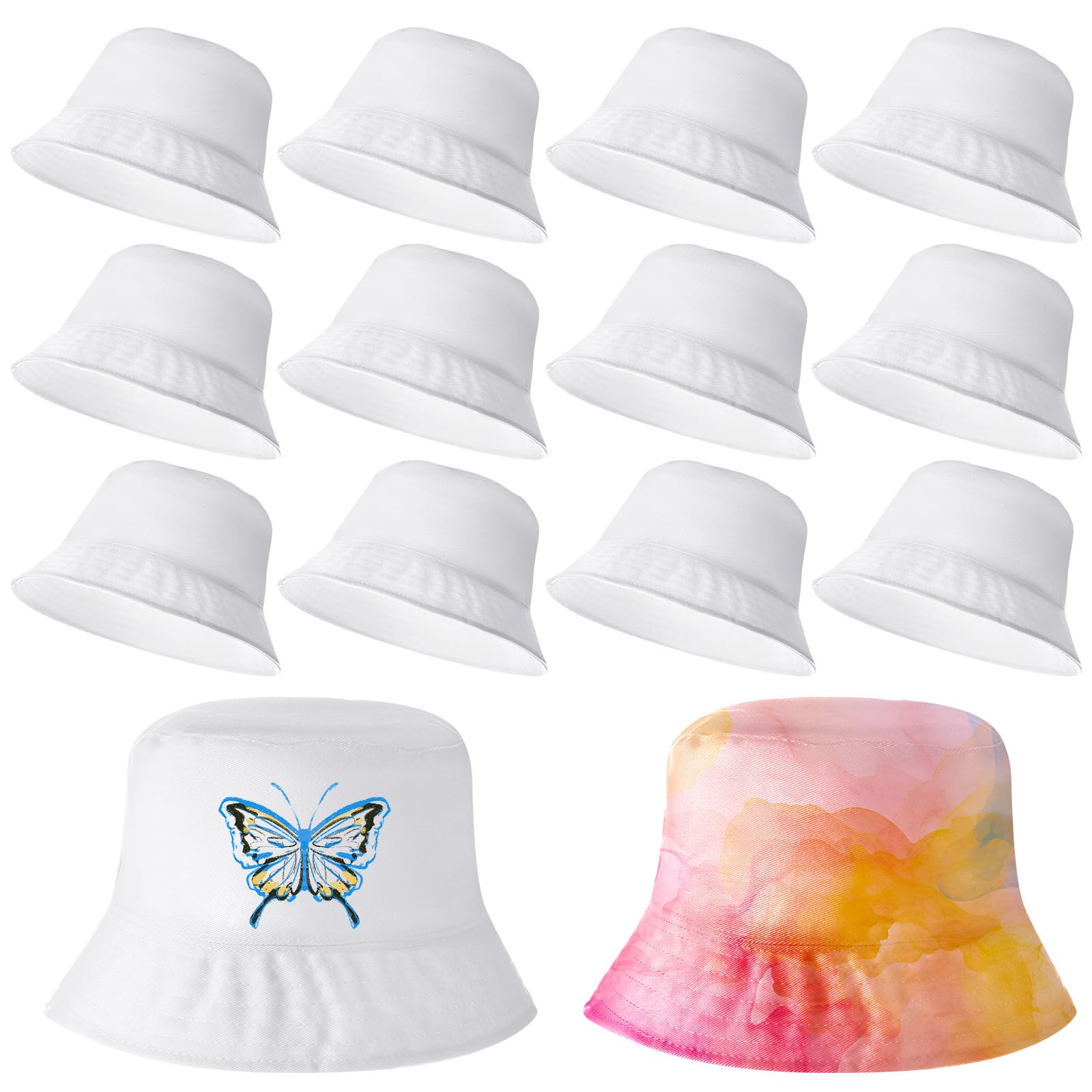 Photo 1 of Mumucove 12 Pcs DIY Kid Bucket Hat White Creative Painting Blank Cap Bulk Cotton Polyester Sun Hat Sport Birthday Party Craft