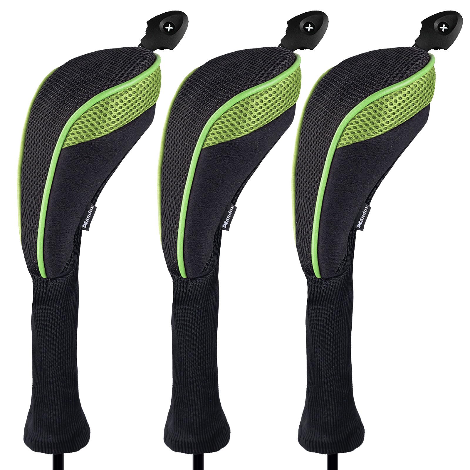 Andux Long Neck Golf Hybrid Club Head Covers with Dial No. Tag CTMT-01 (Black/Green,3pcs) — image 1