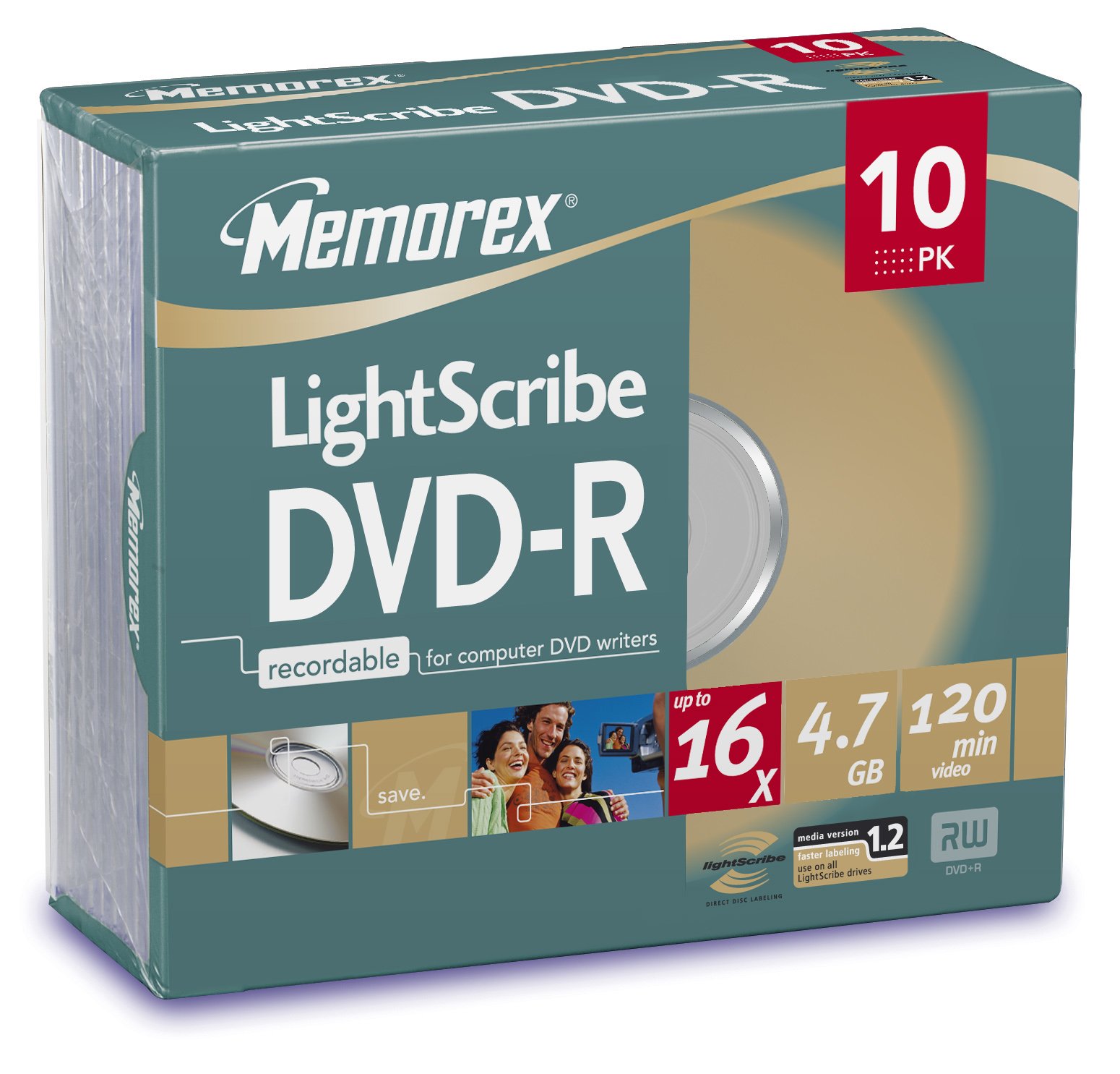 Memorex 854171-10c Dvd-r 16x L/scribe 10pk Slim Jc