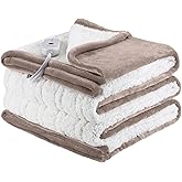 ESTINGO Heated Blanket Twin Size, 62"x84" Electric Blanket Twin with 10 Hours Auto Off & 5 Heating Levels, Heating Blanket with Reversible Flannel Sherpa, Ideal Gift Giving, Light Camel