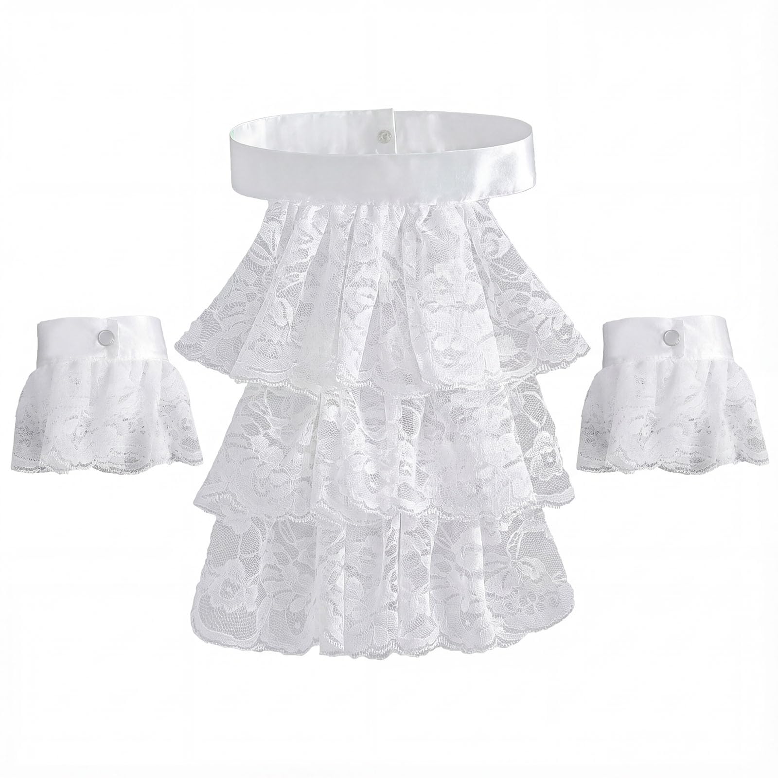 ZMIYIAC White Ruffle Collar and Cuffs Set Ruffle Neck Jabot Lace Cuffs Fake Collar Detachable Vampire Judge Fancy Dress Pirate Accessories for Carnival Halloween World Book Day Cosplay Party (White)
