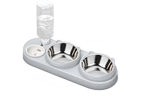 Marchul 3 in 1 Cat Bowl, Cat Food and Water Bowl Set with Water Dispenser and Stainless Steel Bowls, 15° Tilted Pet Raised Three Bowls for Indoor Cats, Small or Medium Sized Dogs