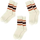 COZYOFFI Crew Striped Socks for Women: Classic Retro Novelty Mid Calf Tube Cotton Socks with Cushioned Size 5-10
