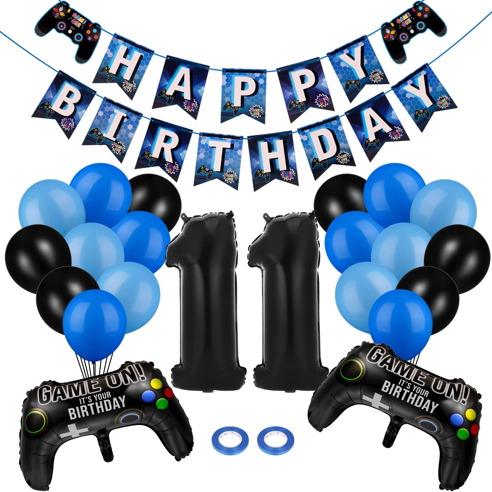 Cerolopy 25 Pcs Video Game Birthday Party Decorations Set, Video Game Party Supplies Decoration Kit Gaming Controller Balloons Gamer Foil Balloon Happy Birthday Gaming Banner (Age 11)