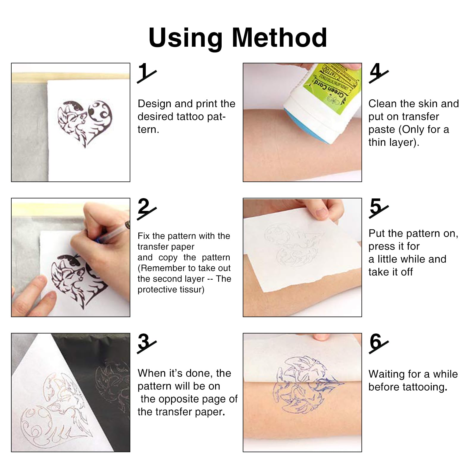 Urknall 3mm Tattoo Practice Kit - 3PCS A4 Size Large Fake Skin and 15PCS Stencil Paper Kit With Thick Thermal Paper