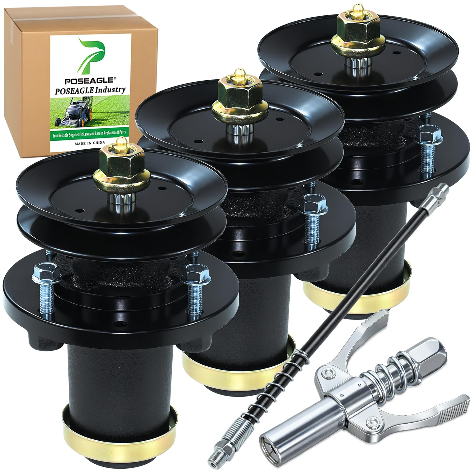 Photo 1 of **DAMAGED PARTS-ONLY***POSEAGLE 3 Pack 539131898 Spindle Assembly with 532173434 Spindle Pulley for Husqvarna GT48DXLS, LGT48DXL, TS248G, TS348, TS348D, TS348XD, YT48DXLS, GT 48 DXLS, TS 248 G, TS 348 D Tractors