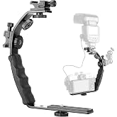 ChromLives Camera L Bracket Mount Video Grip L-Bracket with Dual Flash Cold Shoe Mount 1/4'' Tripod Screw, Heavy Duty Padded Hand Grip for DSLR Camera Camcorder (Updated)