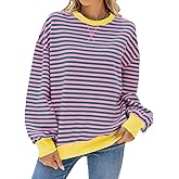 Women's Oversized Striped Sweatshirt Long Sleeve Round Neck Christmas Sweatshirt Loose Pullover Halloween Shirt Top