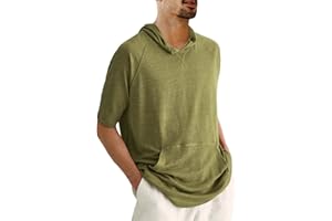 Yasiter Men's Thin Hooded T Shirt Sweatshirts Short Sleeve Cool Solid Color Pullover Hoodies with Kangaroo Pockets